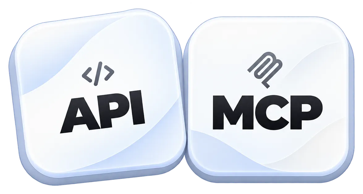 Insignias de API y MCP: los productos de GUX se conectan con tus sistemas por cualquiera de los dos caminos.